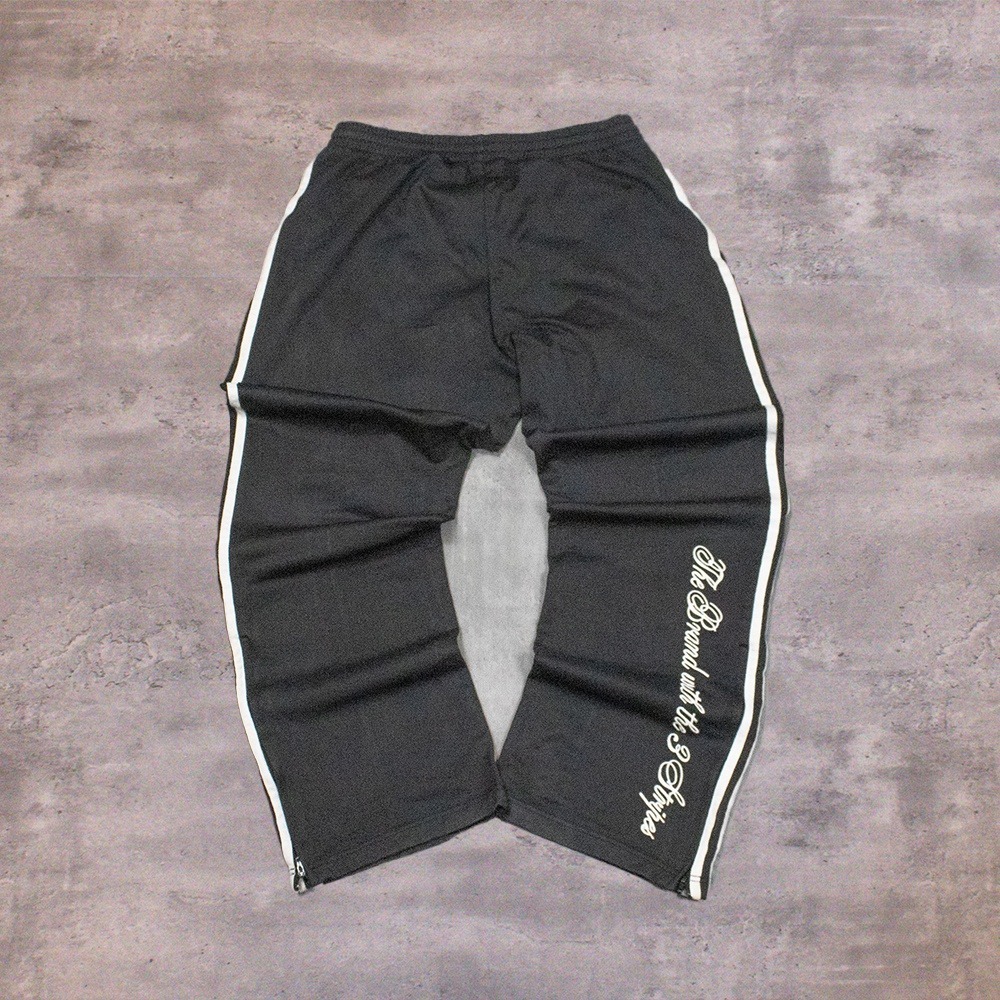 Y2K 00's Adidas 3 Stripped Baggy Relax Fit Wide Legged Parachute Black Pant's